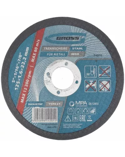 Круг отрезной по металлу GROSS, 125 х 1,6 х 22 мм 74370