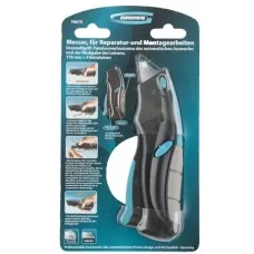 Нож GROSS, ремонтно-монтажный, трехкомпонентная рукоятка, авто выброс/возврат лезвия, пистолетного типа, 170мм + 5 запасных лезвия 78870