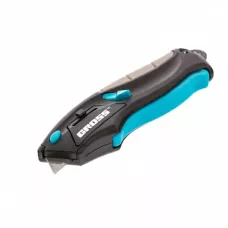 Нож GROSS ремонтно-монтажный МИНИ, трехкомпонентная рукоятка, авто выброс/возврат лезвия, 100мм + 2 запасных лезвия 78873