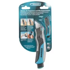 Нож GROSS, рем-монтаж, трехкомп. рукоятка, кнопочный авто выброс/возврат лезвия, 175 мм + 5 з.л 78879