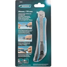 Нож GROSS 170 мм, обрезиненный ABS - корпус, выдвижное сегментное лезвие 18 мм (SK-5), металлическая направляющая + 5 лезвий 78893