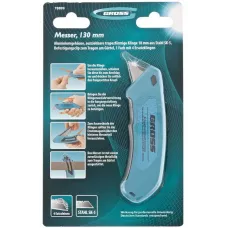 Нож GROSS 130 мм, алюминиевый корпус, выдвижное трапециевидное лезвие 18 мм (SK-5), клипса для ремня + 4 лезвия 78899