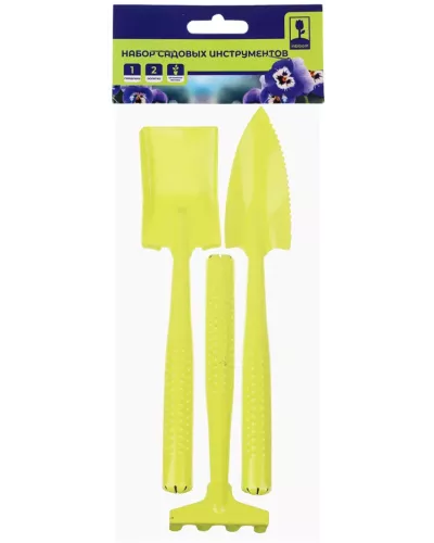 INBLOOM Набор садовых инструментов, 3шт (грабельки-1шт, лопатка-2шт), металл