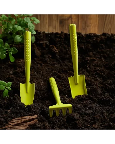 INBLOOM Набор садовых инструментов, 3шт (грабельки-1шт, лопатка-2шт), металл