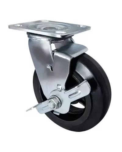 Большегрузное обрезиненное поворотное колесо с тормозом SCdb 42