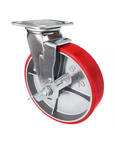 Большегрузное полиуретановое поворотное колесо с тормозом SCpb 63