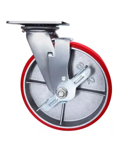 Большегрузное полиуретановое поворотное колесо с тормозом SCpb 80