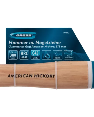 Молоток-гвоздодер, 380 г, угол 75, магнит, обрезиненная рукоятка AMERICAN HICKORY // GROSS