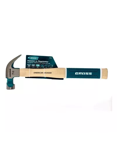 Молоток-гвоздодер, 200 г, угол 45, магнит, обрезиненная рукоятка American hickory GROSS