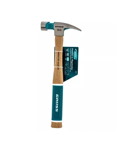 Молоток-гвоздодер, 280 г, угол 75, магнит, обрезиненная рукоятка American hickory GROSS