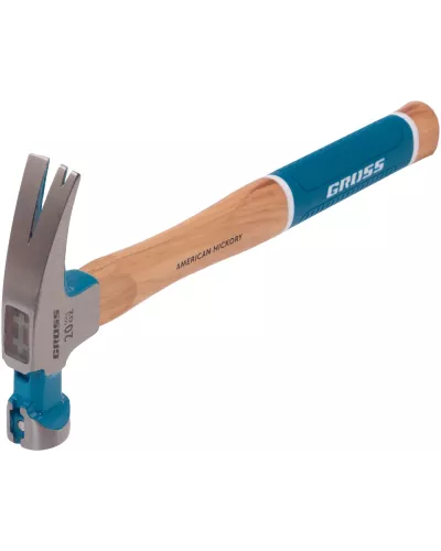 Молоток-гвоздодер,560 г, угол 75, магнит, обрезиненная рукоятка AMERICAN HICKORY // GROSS