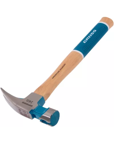Молоток-гвоздодер, 680 г, угол 75, магнит, обрезиненная рукоятка AMERICAN HICKORY // GROSS