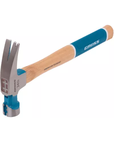 Молоток-гвоздодер, 680 г, угол 75, магнит, обрезиненная рукоятка AMERICAN HICKORY // GROSS