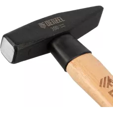 Молоток слесарный DENZEL 300 г, кованый квадратный боек, буковая рукоятка