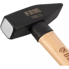 Молоток слесарный DENZEL 1000 г, кованый квадратный боек, буковая рукоятка