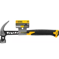 Молоток-гвоздодёр DENZEL 450 г, цельнокованый,боек с магнитом, двухкомп. обрезин. рук-ка