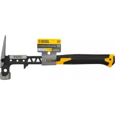 Молоток строительный DENZEL 450 г, цельнокованый,боек с магнитом, двухкомп. обрезин. рук-ка