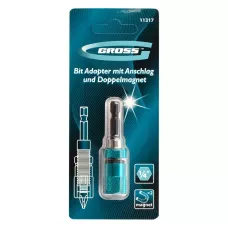 Адаптер для бит GROSS с ограничителем и двойным магнитом, 1/4" 11317