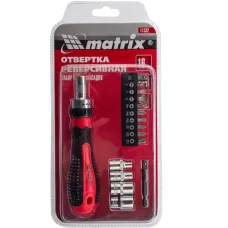Отвёртка реверсивная с набором бит и насадок торцевых MATRIX 11332