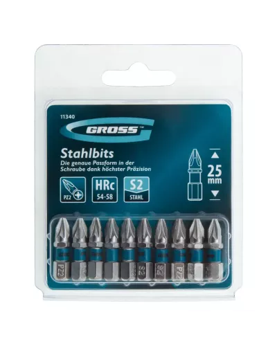 Бита РZ2 х 25, сталь S2, 10 шт. Gross