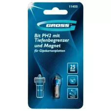 Бита GROSS PH 2x25 мм с ограничителем и магнитом, для ГКЛ, S2 11455