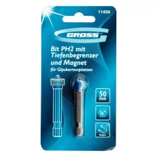 Бита GROSS PH 2x50 мм с ограничителем и магнитом, для ГКЛ, S2 11456