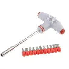 Отвертка с Т-образной эргономичной ручкой и набором бит MATRIX 11567