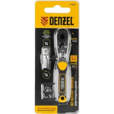 Ключ-трещотка DENZEL для бит 1/4", 52 зуба, CrMo, адаптер для торцевых головок