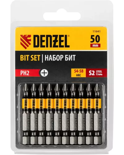 Бита PH2х50, сталь S2, цилиндр., 10 шт. Е 6,3 Denzel