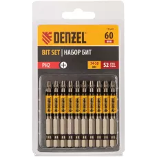 Бита DENZEL PH2х60, сталь S2, цилиндр., 10 шт. Е 6,3