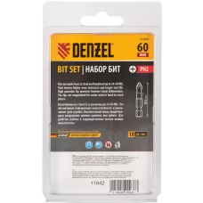 Бита DENZEL PH2х60, сталь S2, цилиндр., 10 шт. Е 6,3