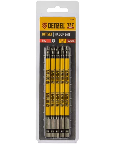 Бита PH2х127, сталь S2, цилиндр., 5шт. Е 6,3 Denzel