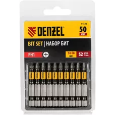 Бита DENZEL PH1х50, сталь S2, цилиндр., 10 шт. Е 6,3
