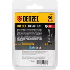 Бита DENZEL PH1х50, сталь S2, цилиндр., 10 шт. Е 6,3