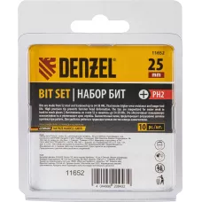 Бита DENZEL PH2х25, сталь S2, шестигранный профиль, 10 шт. Е 6,3