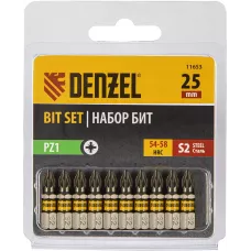 Бита DENZEL PZ1х25, сталь S2, шестигранный профиль, 10 шт. Е 6,3