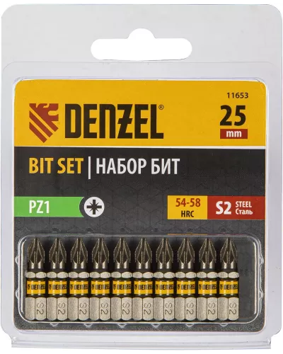 Бита PZ1х25, сталь S2, шестигранный профиль, 10 шт. Е 6,3 Denzel
