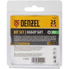 Бита DENZEL PZ1х25, сталь S2, шестигранный профиль, 10 шт. Е 6,3