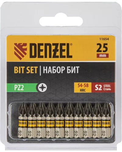Бита PZ2х25, сталь S2, шестигранный профиль, 10 шт. Е 6,3 Denzel