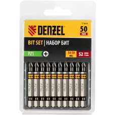 Бита DENZEL PZ1х50, сталь S2, шестигранный профиль, 10 шт. Е 6,3