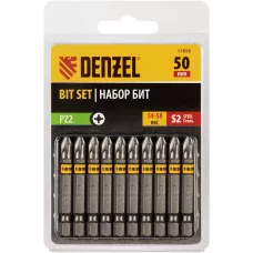 Бита DENZEL PZ2х50, сталь S2, шестигранный профиль, 10 шт. Е 6,3