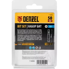 Бита DENZEL SL5,0х50, сталь S2, шестигранный профиль, 10 шт. Е 6,3