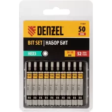 Бита DENZEL HEX 3х50, сталь S2, шестигранный профиль, 10 шт. Е 6,3