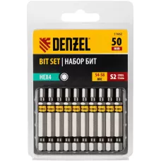 Бита DENZEL HEX 4х50, сталь S2, шестигранный профиль, 10 шт. Е 6,3