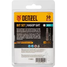 Бита DENZEL HEX 5х50, сталь S2, шестигранный профиль, 10 шт. Е 6,3