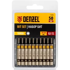Бита DENZEL TX 8х50, сталь S2, шестигранный профиль, 10 шт. Е 6,3
