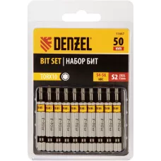 Бита DENZEL TX 10х50, сталь S2, шестигранный профиль, 10 шт. Е 6,3