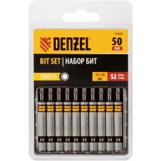 Бита DENZEL TX 15х50, сталь S2, шестигранный профиль, 10 шт. Е 6,3
