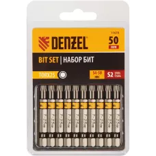 Бита DENZEL TX 25х50, сталь S2, шестигранный профиль, 10 шт. Е 6,3