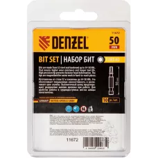 Бита DENZEL TX 40х50, сталь S2, шестигранный профиль, 10 шт. Е 6,3